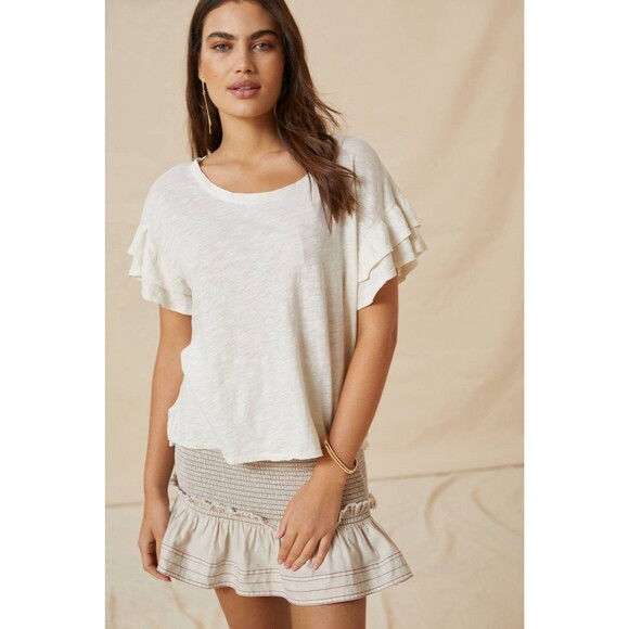 Pilcro Heritage Femme Tee XS Ruffle Sleeve Cream - Picture 1 of 6